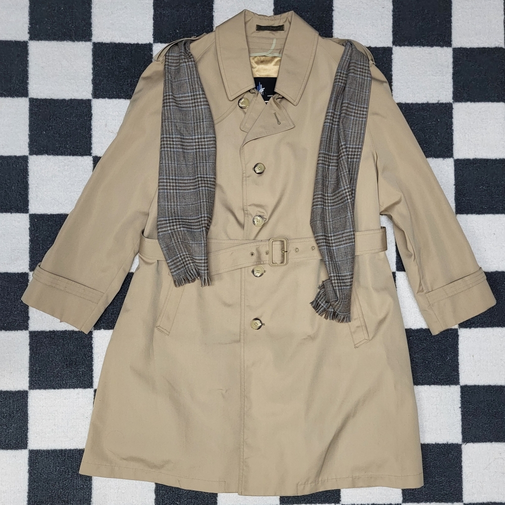 Vintage Mens Misty Harbor Trench Coat with Plaid Scarf Made In USA